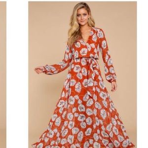 Aakaa Going To Be Iconic Orange Floral Print Maxi Dress from Red Dress Boutique